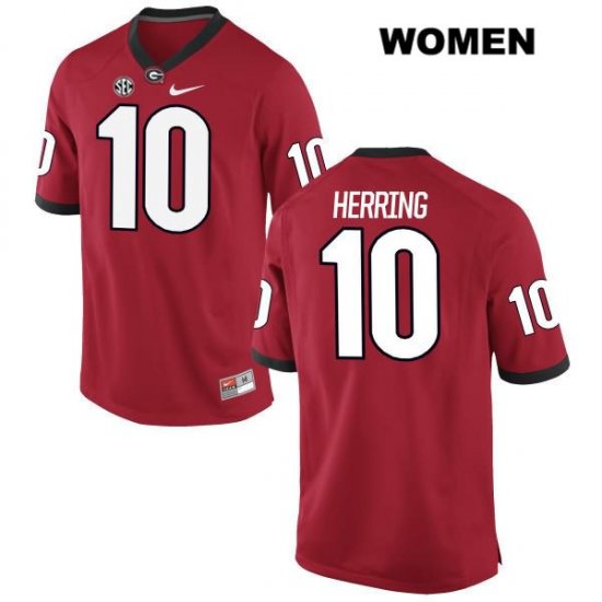 Women's Georgia Bulldogs NCAA #10 Malik Herring Nike Stitched Red Authentic College Football Jersey MPT8054PQ